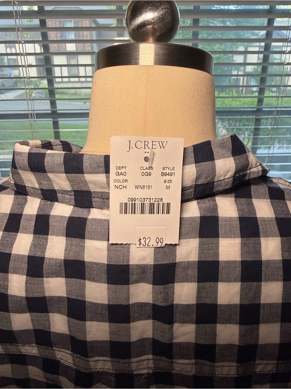 J Crew Blue and White 100% cotton Gingham Button-Up Shirt - Picture 3 of 4